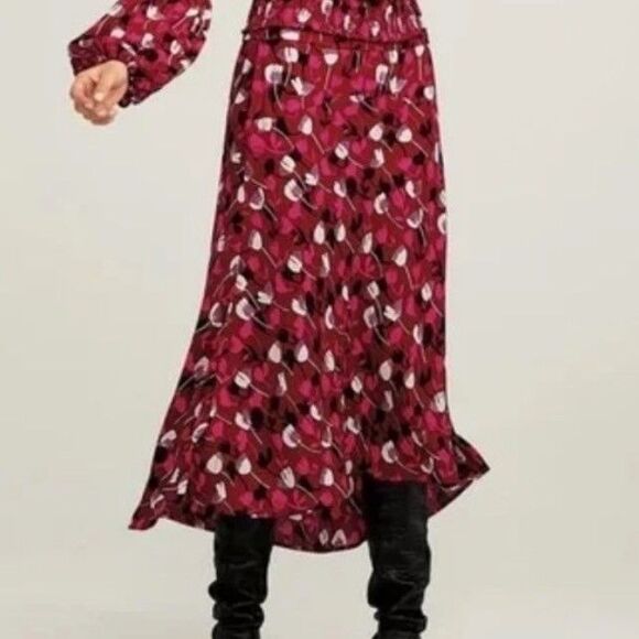 Cabi Corsage Midi Skirt Red Pink Black White Floral A Line Flowy Flirty sz 8 EUC - Picture 1 of 14